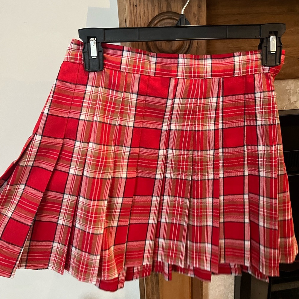 Aerie Red Plaid Skirt